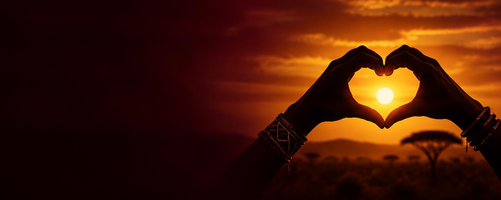 Hands forming a heart against a golden sunset