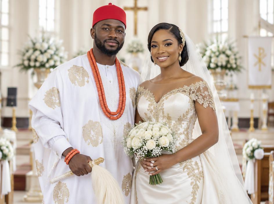 Ivory Elegance template preview featuring sample couple Emeka & Ifeoma