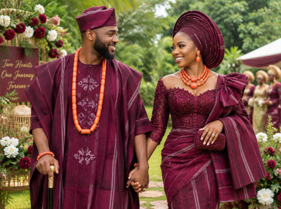 Traditional Celebration template preview featuring sample couple Bola & Kemi